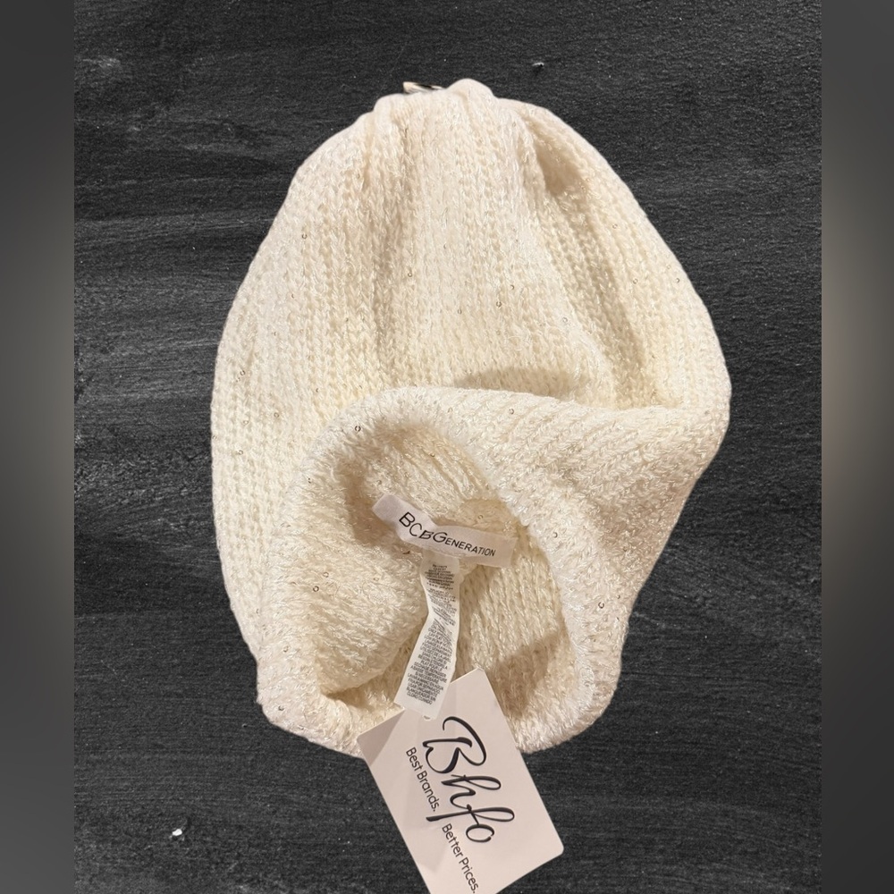 BCBGeneration Rhinestone Knit Beanie Ivory Women's